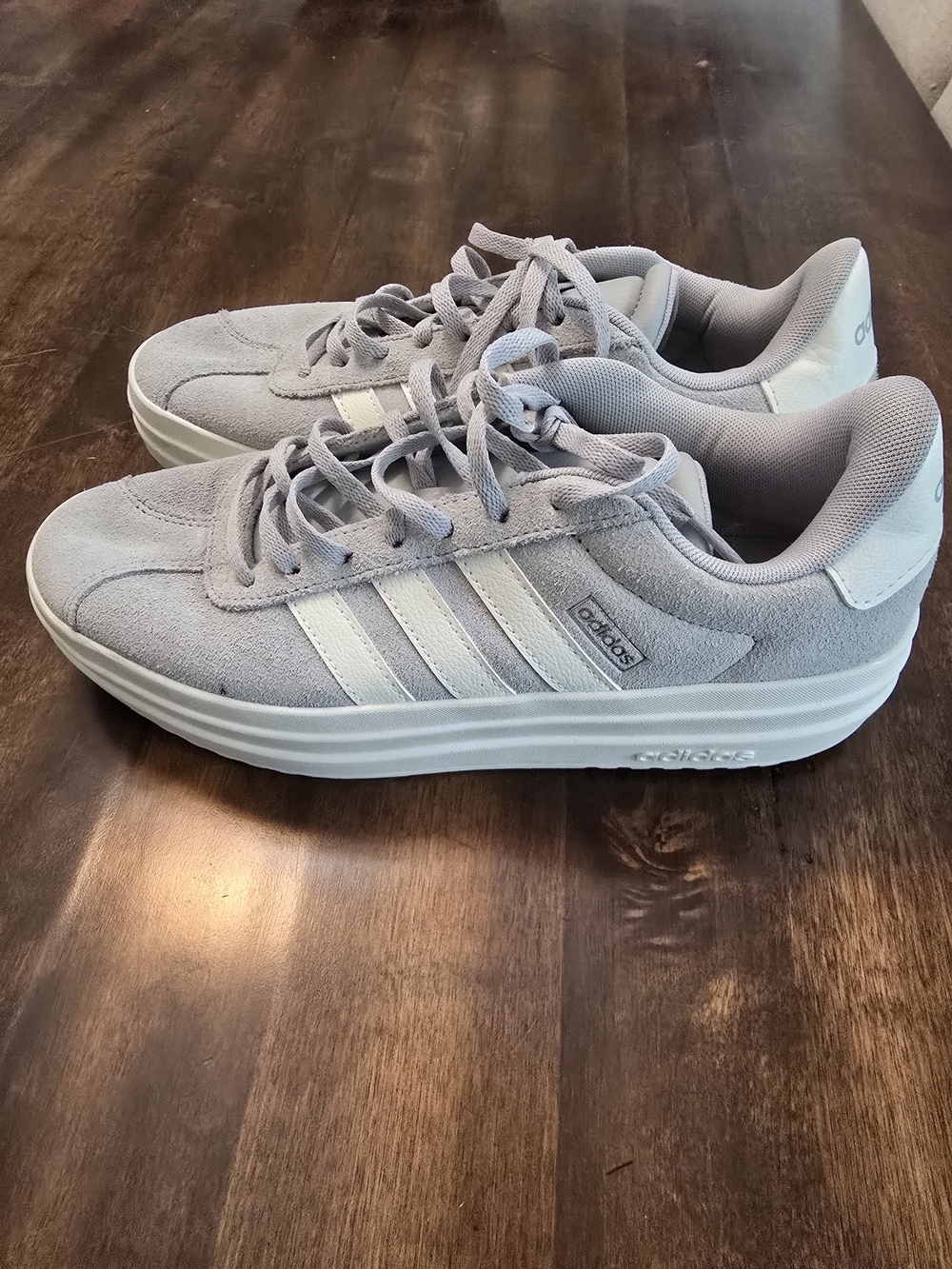 Adidas Light Gray VL Court Bold Sneakers with White Stripes And Platform Sole